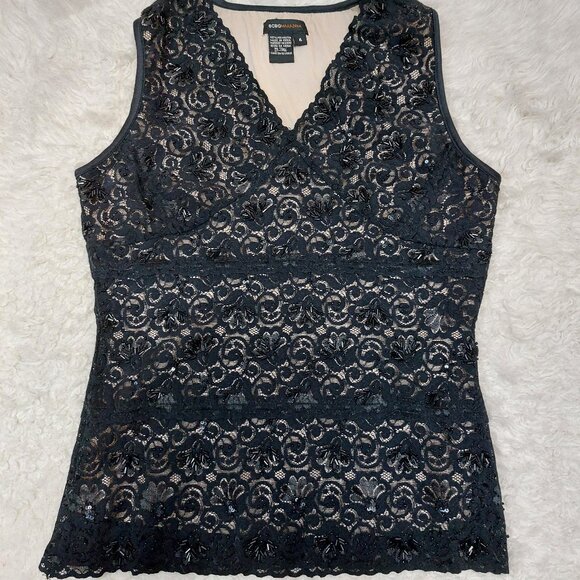 BCBGMAXAZRIA Women's Black Lace Tank Top Size 4 - Picture 2 of 7